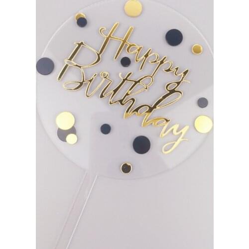 Acrylic Happy Birthday Cake Topper Gold White Dots Cupcake Topper For Baby Shower Boys Girls Birthday Party Cake Decorations