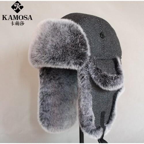 B-8486 Adult Bomber Hat Russia Ushanka Bomber Hat Snow Caps Windproof Russian Fur Hat Ear Flap Caps