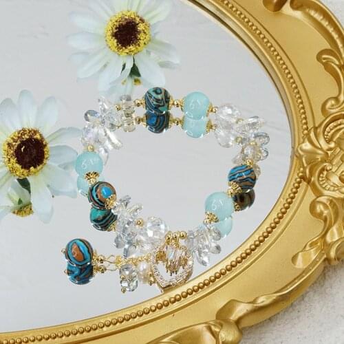 New Heart Pendant Red/Sky Blue/Green Candy Color Stained Stone Crystal Beaded Bracelets for Women Girls Fashion Jewelry YBR480