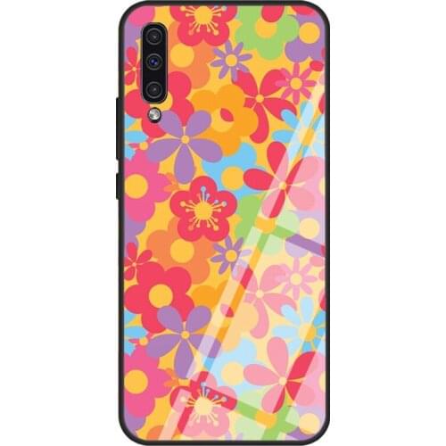 Colorful Flower Power Pattern Print Tempered Glass Case For Samsung A52 A12 A32 A42 A72 A31 A51 A71 A40 A50 A70 A20e A21S