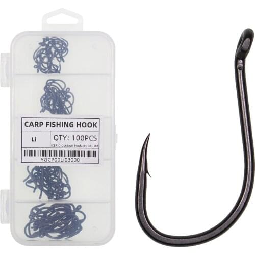 ICERIO 100pcs Fishing Hooks Set Carbon Steel Single Circle Fishhook Fly Fishing Jig Barbed Carp Hooks Sea Tackle Accessories