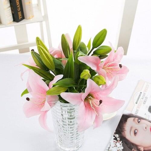 3 Heads Lily Artificial Flowers Bouquets Wedding Decoration Simulation Fake Flowers DIY Home Table Decoration Dry Flower