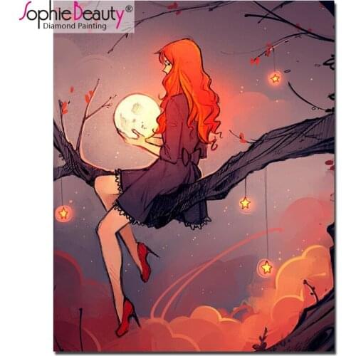 Sophie Beauty New Diy Diamond Painting Cross Stitch Full Embroidery Girl On The Tree Rhinestones Mosaic set Room Arts Gift C252