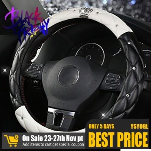 Leather Universal Car Steering-wheel Cover 38CM Diamond Blingbling Auto Steering Car Wheel Cover Woman Car-styling Accessories