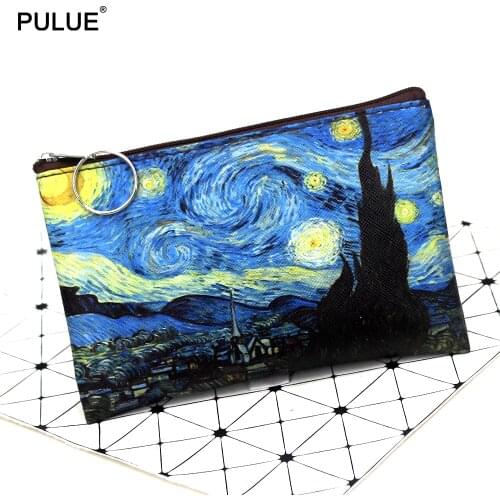 Creative vintage Oil Painting Coin Purse Van Gogh starry sky Zipper Bank Card Key Bag Women change purse student mini wallet