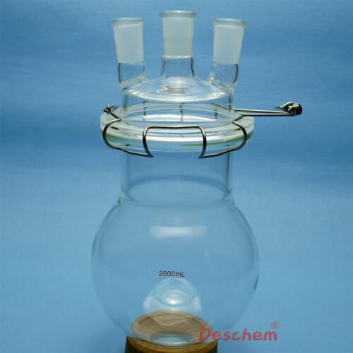 3000ml,24/40,Glass Reaction Vessel,3L,Three-Neck Lab Reactor,With/Lid & Clamp