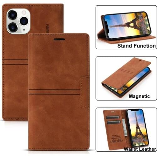 Strong Magnetic Leather Case For iphone 12 Pro Max Case Wallet Flip Cover For iphone 12 Mini Case Shockproof Card Bag Phone Case