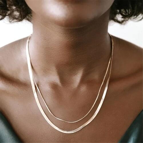 Fashion 2021 Simple Gold Snake Chain Multilevel Necklaces For Women Female Necklace Thin Chains Combination Jewelry Wholesale