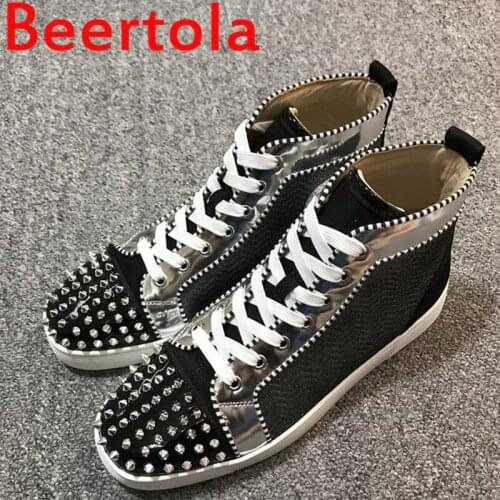 Beertola Male Comfortable Two Style Loafers Men Casual Shoes Party Dress Shoes Men Flats Rivet Lace-Up Sneakers Mixed Color