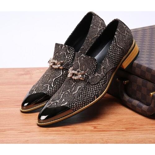 Crocodile Grain Genuine Leather mens shoes Glitter Crystal Studded Formal mens dress shoes Stylsih Size 38-47 Steel Toe Shoes