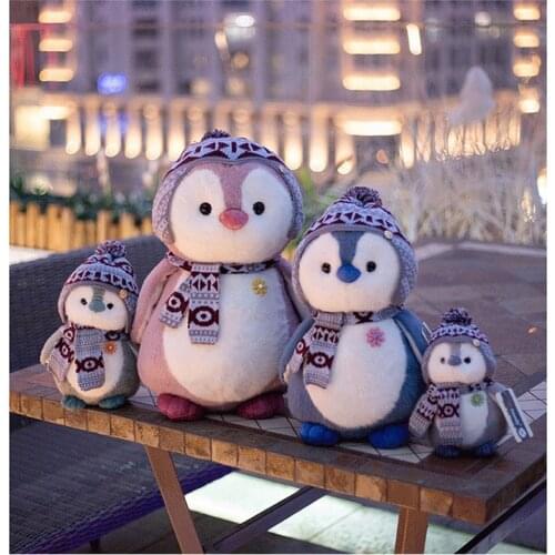 LazyChild 20/27/37cm Stuffed Penguin Dolls Super Soft Fluffy Penguin with Hat and Scarft Kids Birthday Gift Xmas Gifts