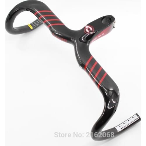 100% New red line decals racing Road bike 3K full carbon fibre bicycle handlebar stem integrated with stent holes Free shipping