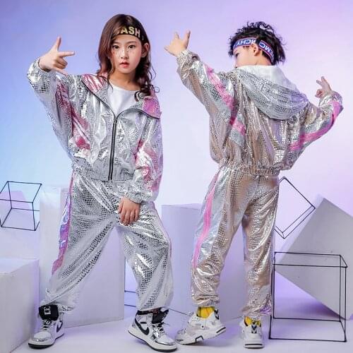 New Children Jazz Dance Hip Hop Performance Dress Boys Girls Hooded Jazz Suit Drum Show Clothes Jazz Dance Costumes