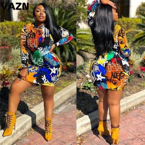 VAZN 2020 New Arrival Plus Size Little Chap Mature Free Soft Elastic Fancy Daily Full Sleeve Women High Waist Thin Mini Dress