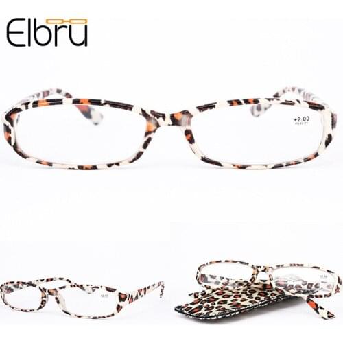 Elbru Portable Reading Glasses Spring Hinge Rectangular Flower Printed Presbyopic Spectacles With Glasses Pocket +1.0 to +3.5