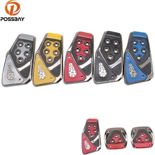 POSSBAY 3Pcs Universal Manual Brake Clutch Racing Pedal Pad Cover Car Brake Pedals Acclector Red Yellow Blue Black Gray