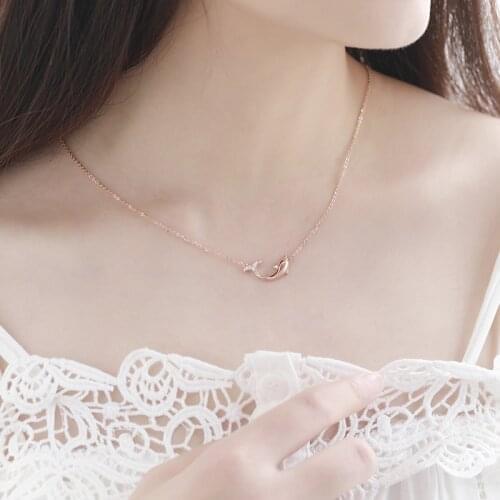 ModaOne Luxury Cute Dolphin Rose Gold Color Cubic Zirconia Clavicle Chain Necklace For Women Girls Simple Trendy Fashion Jewelry