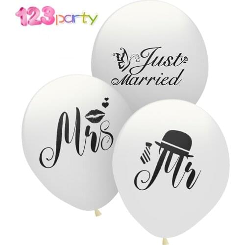 New 10 Pcs Round White Print Mr&Mrs & Just married Wedding Latex Balloon love Engagement hen Wedding Decoration Party Supplies