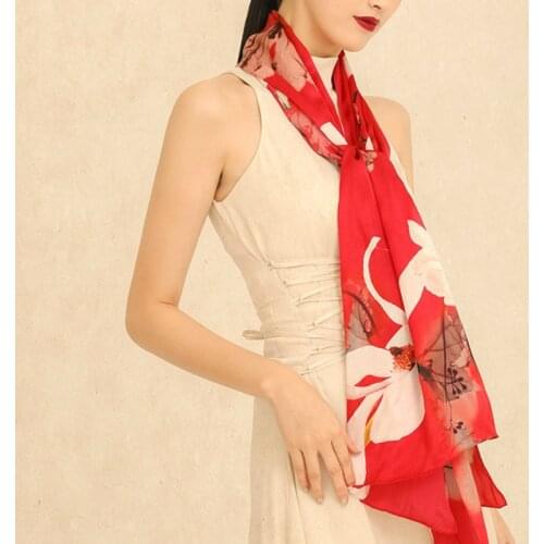 Long Natural Silk Statin Scarf Printing Women Mulberry Silk Winter Autumn Spring Shawl Comfortable Ladies Fashion Scarves