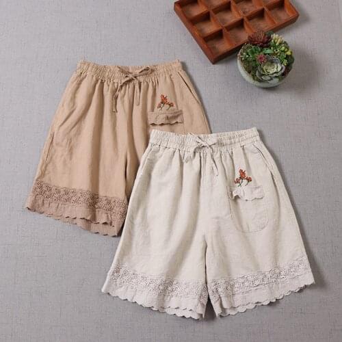 New Summer Women Lace Embroidery Casual Shorts Japan Style Cotton and linen Mori Girl Shorts Women