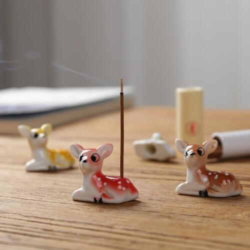 Cute Elk Deer Curled Incense Burner Stick Holder Ceramic Censer Plate Home Fragrance Ornaments Decoration