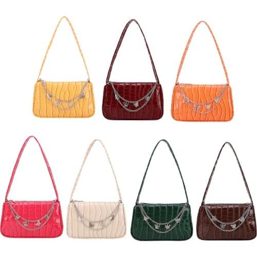 Retro Crocodile Pattern Shoulder Bag Women Butterfly Chain PU Leather Armpit Bag Trend Shoulder Bag Lady Luxury Design Handbag