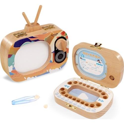 Television TV English Wooden Tooth Box Organizer Save Milk Teeth Box Storage Teeth Gift Kids Umbilical Cord Lanugo Caja Madera