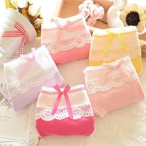 Lovely Briefs Womens Candy Color Cotton Panties Soft Lace Bow-knot Underwear Briefs Knickers Intimates