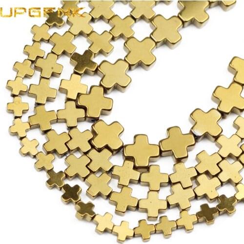 UPGFNK Natural Stone Cross Gold Hematite Spacer Loose Beads For Jewelry Making Diy charm Bracelet necklace Accessories 6/8/10mm