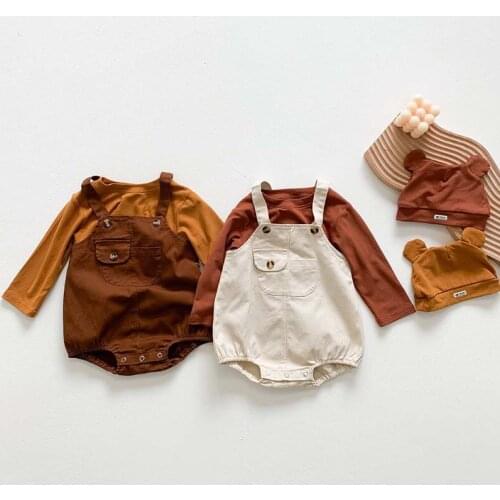 Spring Korean Baby Girls Clothes Sets Cotton Long Sleeve T-shirt+Denim Overalls Hat Outfit Toddler Baby Boys Suit Clothing