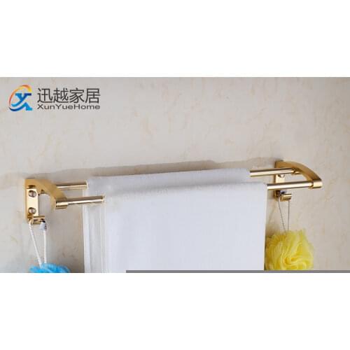 Towel Bars Hanger Shower Clothes Hanging Wall Over Toliet Storage Rack Gold Aluminum Holder With Hook Bathroom Accessories