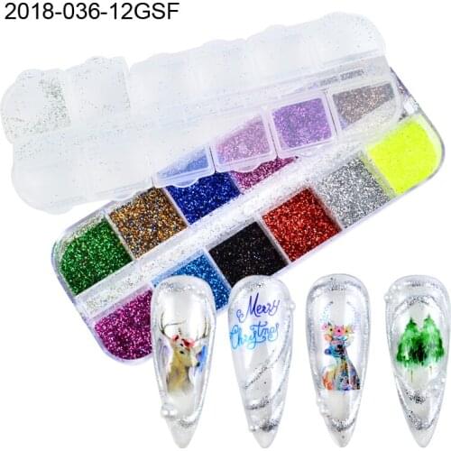 WUF 12 Grids Nail Glitter Holographic Sparkles Flakes 3D Chrome Pigment Dust Hexagon Mermaid Sequins Dried Flower Decor