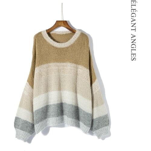 Knitted Long-Sleeved Sweater Korean Style Loose Style European Ins Autumn Winter Women New Mohair Texture Contrast Color Hoodie