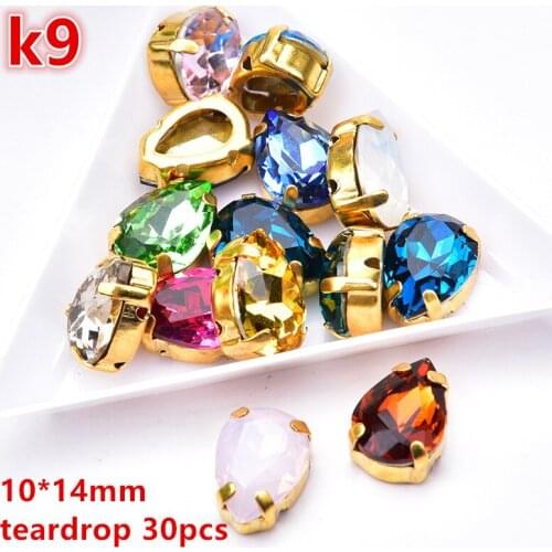 High Quality K9 Rhinestones With Gold Claw Crystal 10*14mm Teardrop Glass Strass Mix Color Sew On Dress Diy Accessories Garment