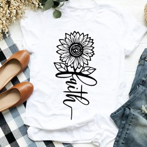 Women Lady Faith Flower Plant Fashion 90s Clothing Print Womens Clothes Shirt T Tee for Tshirt Female Top Graphic T-shirt