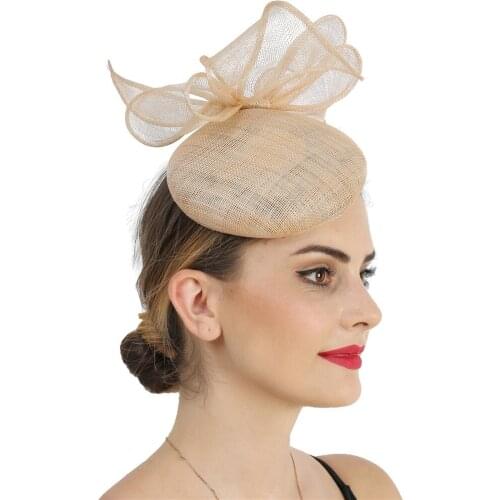Ladies Women Chic Hair Wedding Fascinator Hat Bow Headwear 4-Layer Sinamay Headpiece For Ladies Occasion Party Hair Accessories