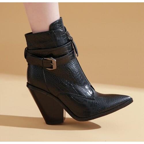 2021 New Gold Snake Print Ankle Boots for Women Wedge High Heels Boots Woman Runway Design Chunky Heels Botas Mujer Western Boot