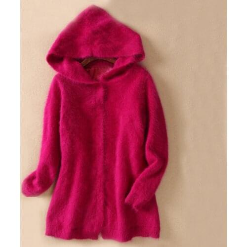 Cashmere sweater women hooded long cardigan natural pure mink cashmere coat 2019 new clothing with lining jacket tbsr638