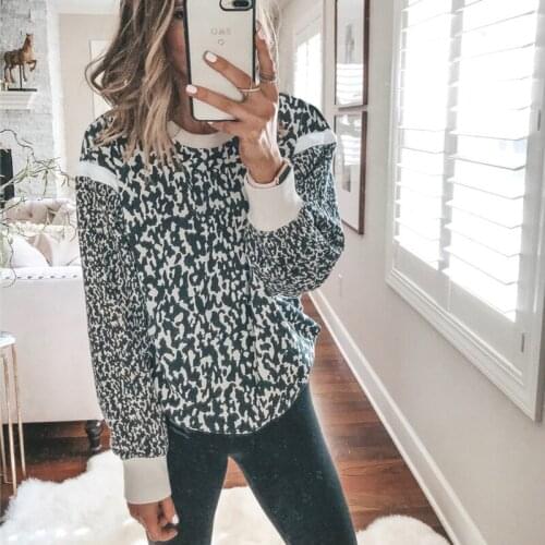 UZZDSS Autumn Leopard Casual Sweatshirt Tops 2021 Women Fashion Print O-Neck Long Sleeve Female Hoodies