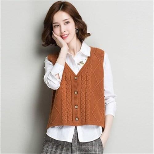 2021 new spring tops Solid short V-Neck knitting regular big plus casual Cardigans sweater Vest women Fashion Sleeveless female