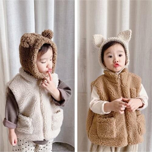 2020 Childrens Clothing Winter New Toddler Girls Lamb Wool Vest Casual Solid Zipper Thick Waistcoat for Girl Kids Warm Vests