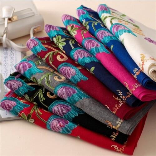 2021 Winter Scarf Cashmere Shawl Women Warm Embroidery Flowers Double-Sided Thick Foulard Cachecol Feminino Inverno Pashmina