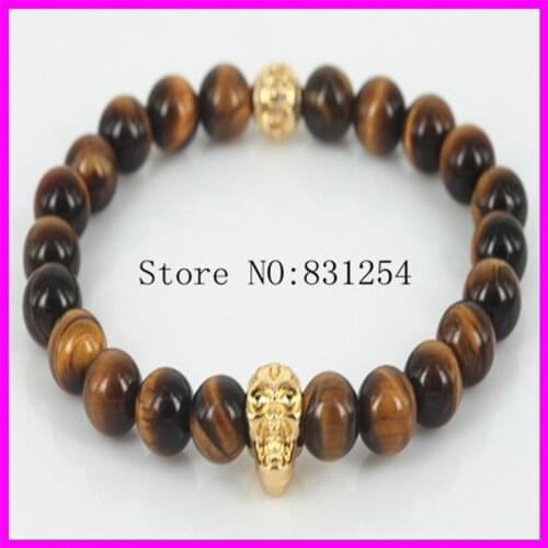 1pc charm skull bracelet gold color color skull head stone bracelet Mens mala bracelet with good quality