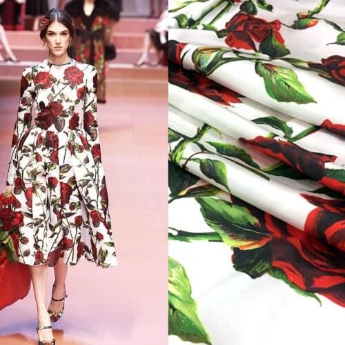 100x145cm Digital Printing Snow Rose Imitate Silk Satin Fabric For Woman Dress Blouse Tissu Tela Хлопок материал DIY Sewing