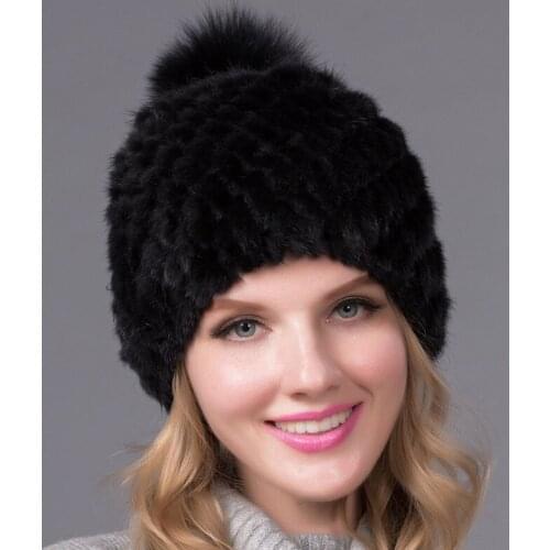 2018 Russia Good Elastic Knitted Rex mink Fur Beanies Cap Women Winter Real Fur Caps Wholesale Retail