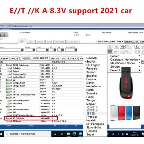 2021 E T/ K 8 .3 V Software For V/W+AU//DI+SE//AT+SKO//DA Support cars 2021 Vehicles Electronic Parts Catalogue 16G USB 80GB HDD