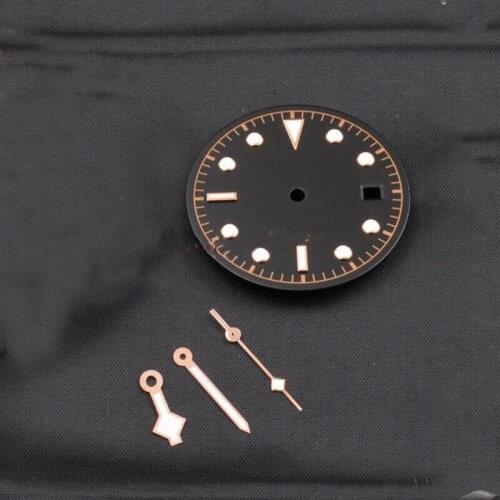 30.5mm Steel Black Watch Dial Plate with Rose Gold Hands Kit Replacement For ETA 2824 2836 Watches Movement Repair Tool parts