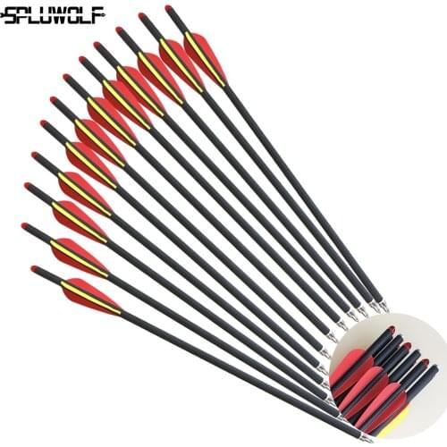 60 PCS 20 inch Hunting Archery 8.8mm Carbon Arrow Crossbow Bolt With 2 Red 1 Yellow Feather