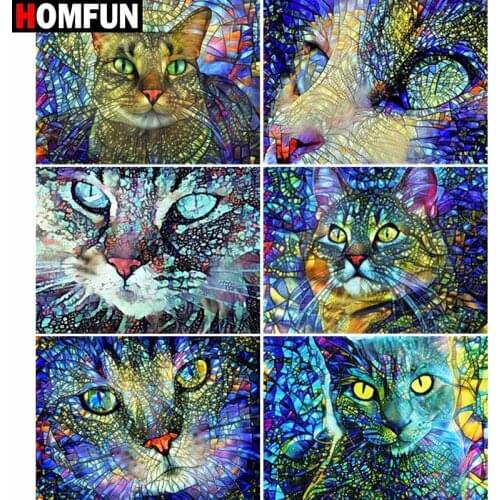HOMFUN Full Square/Round Drill 5D DIY Diamond Painting "Animal cat scene" Embroidery Cross Stitch 5D Home Decor Gift