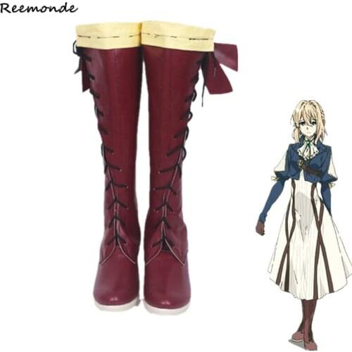 Anime Violet Evergarden Cosplay Costume Benedict Blue Red PU Shoes Boots Heighten Boots Shoes Party For Adult Woman Girls Shoes